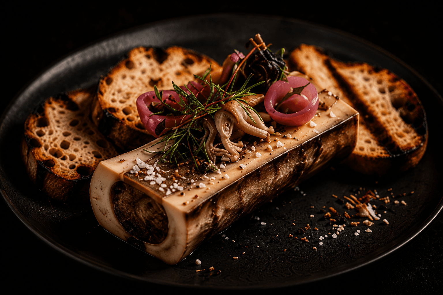 Coal-roasted bone marrow with grilled sourdough