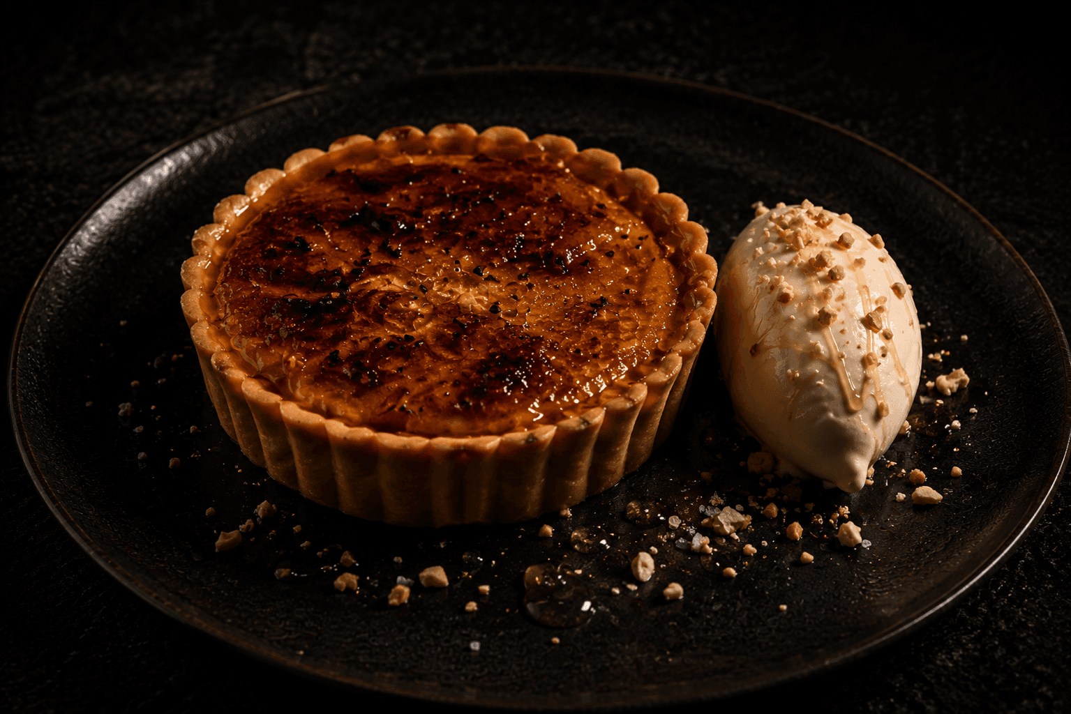 Burnt honey tart with cultured cream