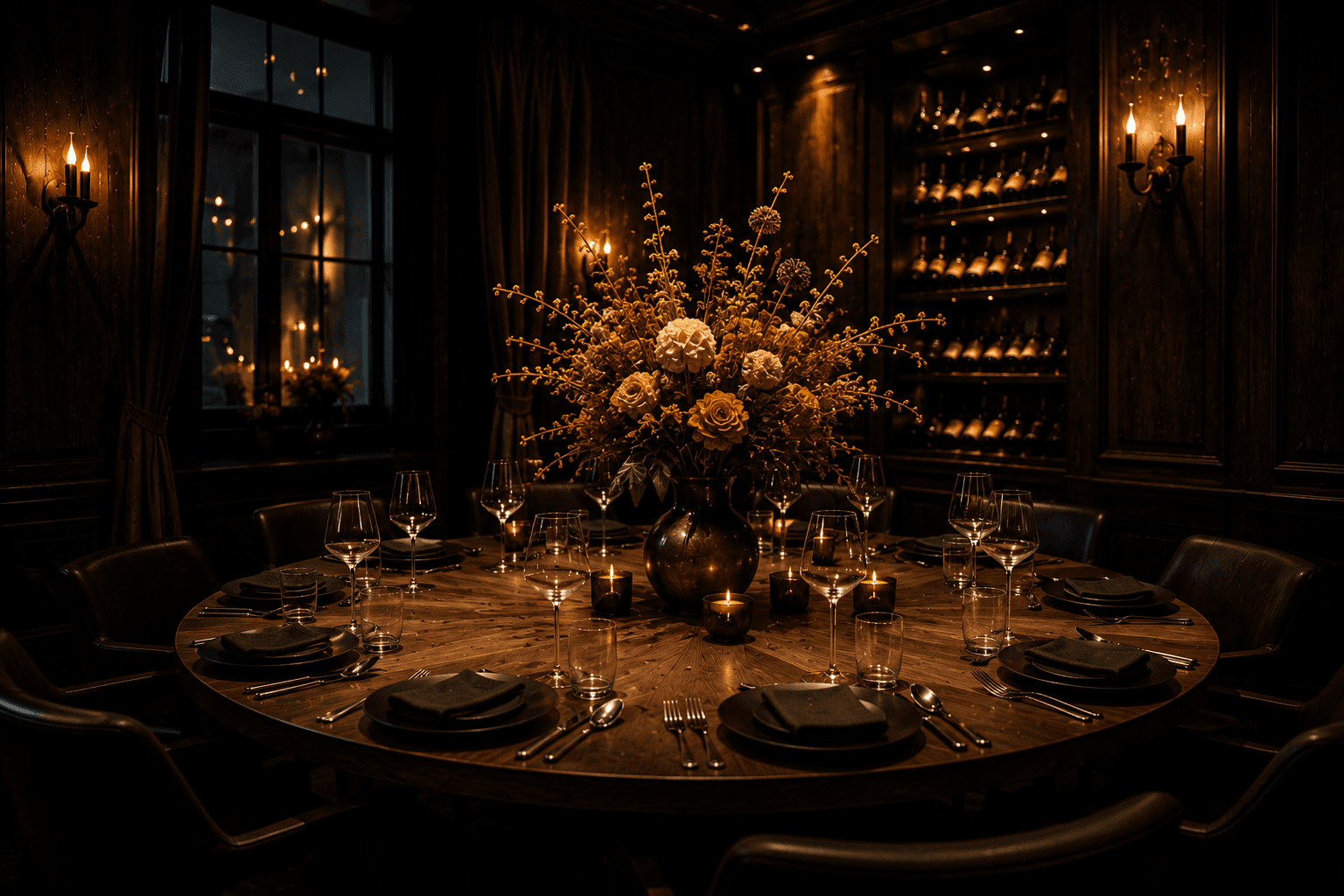 The private dining room at Ember House, set for an evening