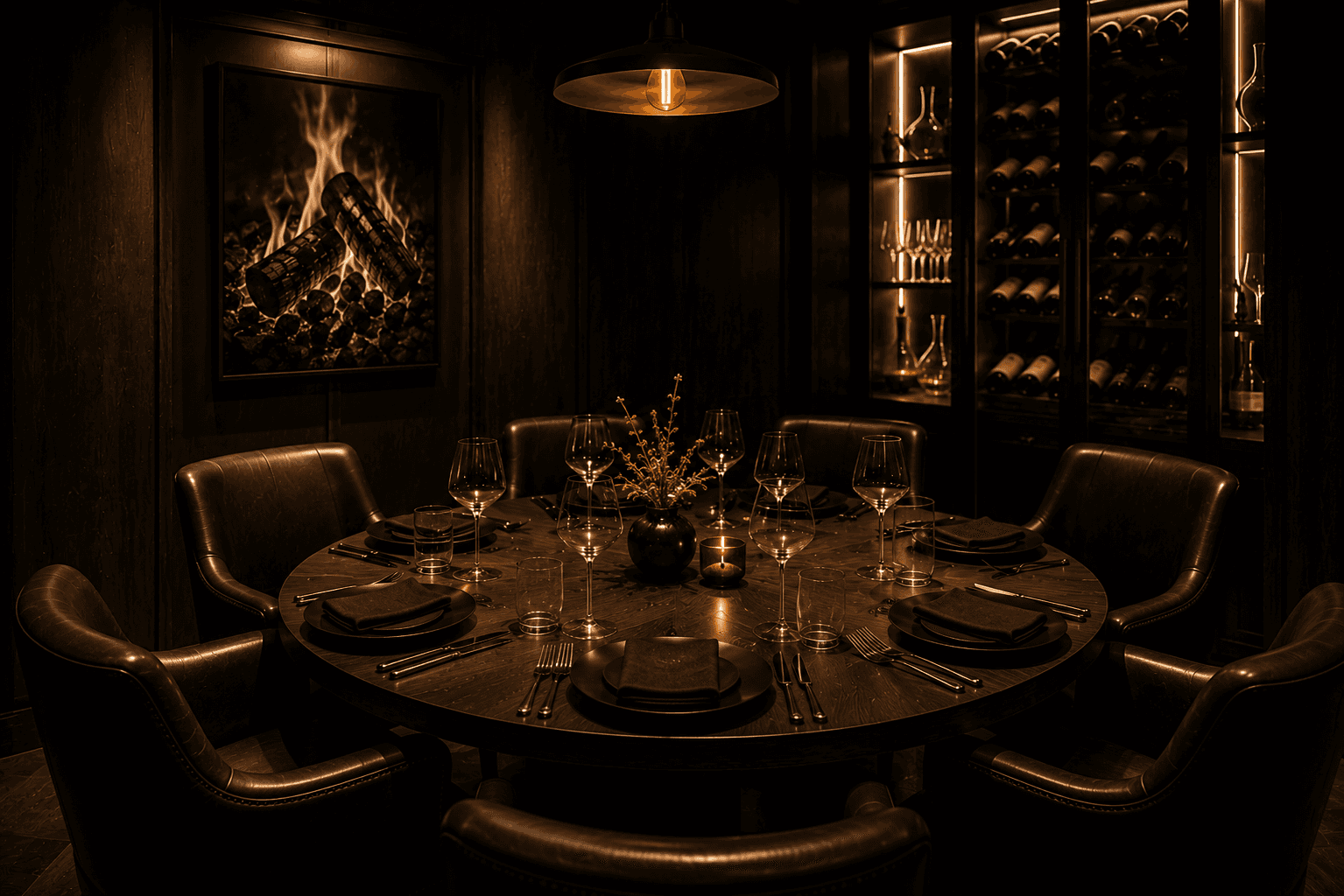 A table set for private dining at Ember House